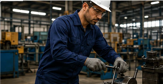 Profissional em atividade de manutenção e operação industrial