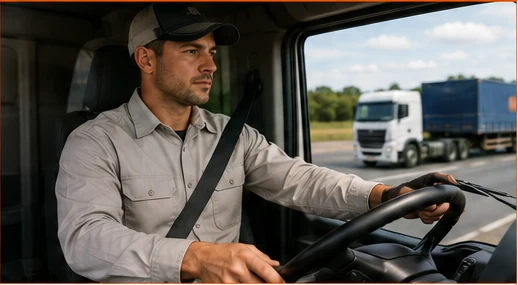 Profissional em operação logística e transporte usando camisa operacional clara