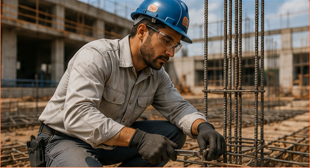 Profissional em atividade de construção e operação de campo